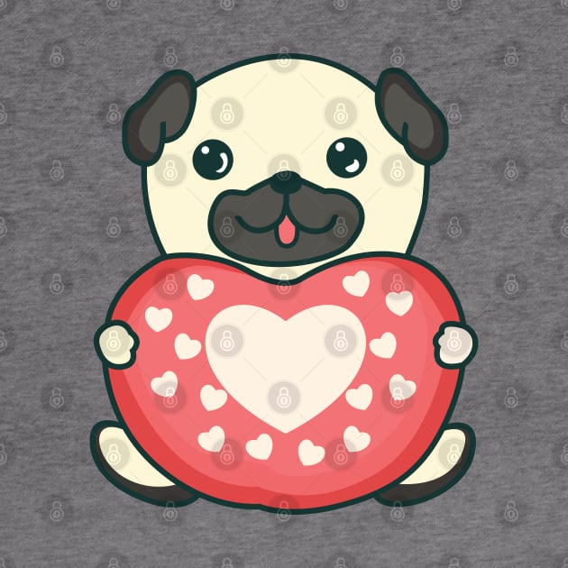 Cute pug holding heart - Dog lover gift by Kawaii Bomb